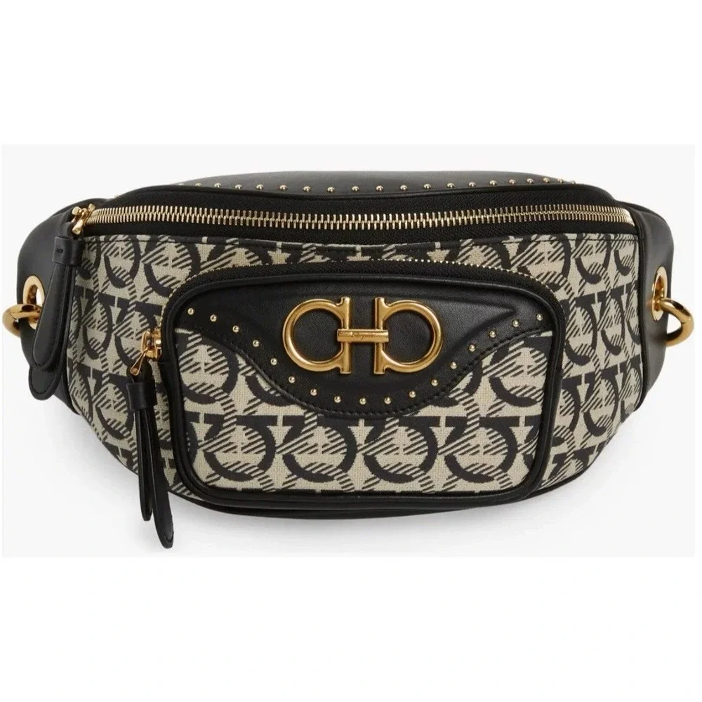Salvatore Ferragamo Leather & Jacquard Belt Bag, Fanny, Luxury, Authentic $1500!